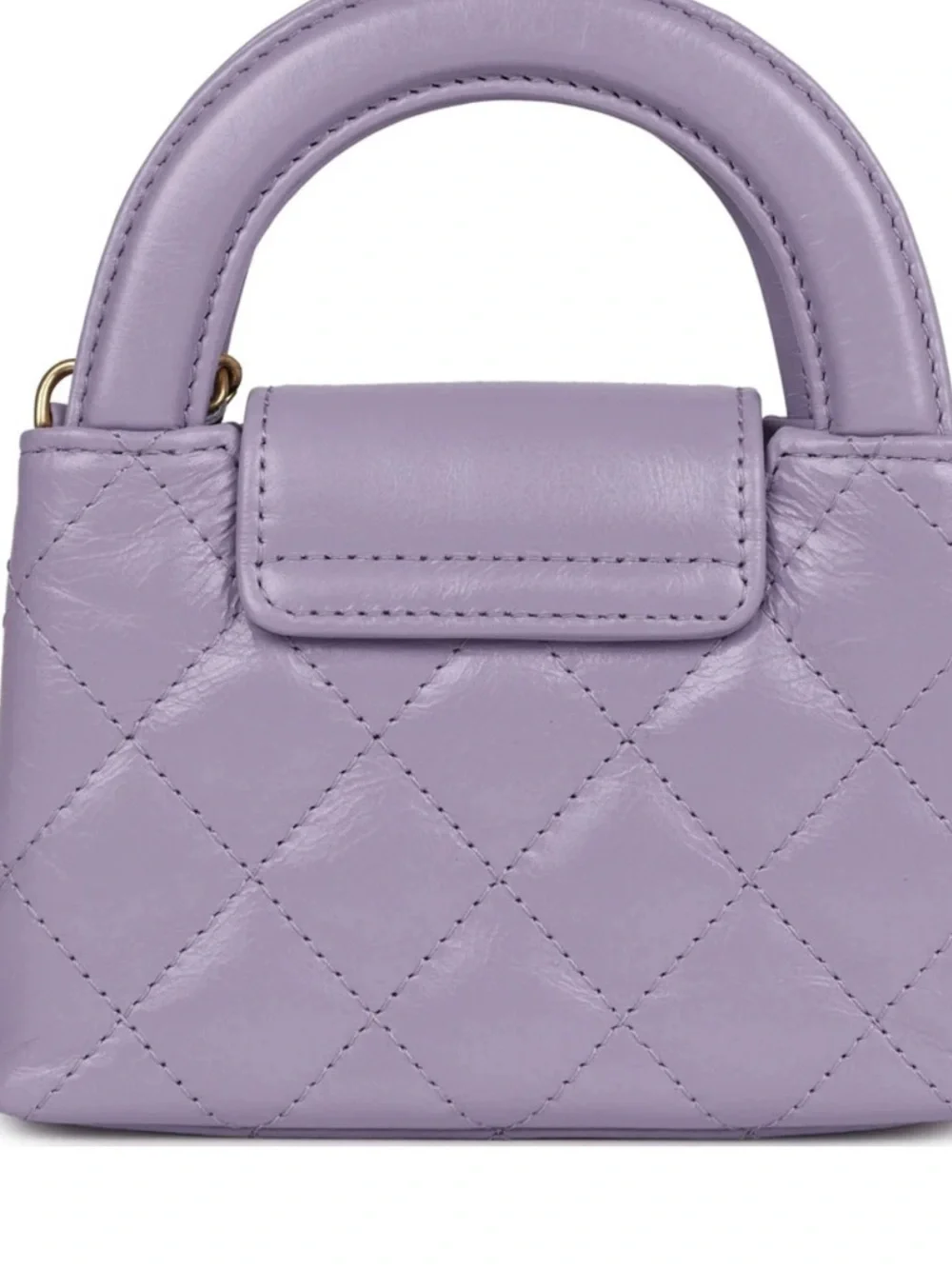 CHANEL 2025 Nano Kelly NWTs Lavender Quilted Mini Top Handle Bag with Gold CC